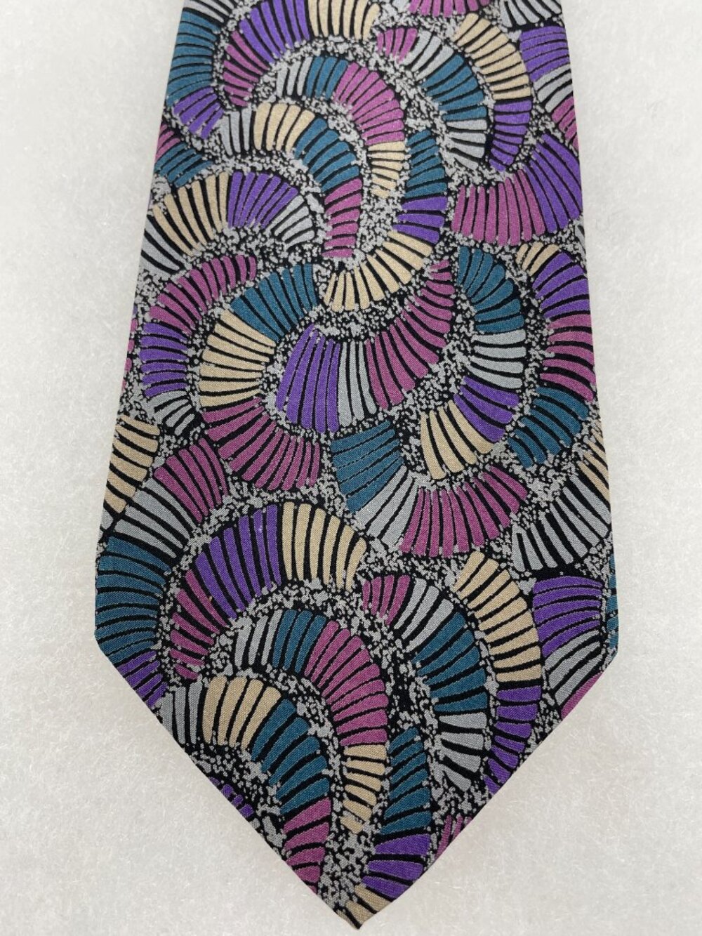 Missoni Cravatte Men's Silk Tie Abstract Geometric Fan Pattern Purple Spain Made